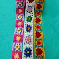 Ruban tissé coloré en coton style bohème, motif carré Granny, crochet, broderie, dentelle, motif floral ajouré en forme de cœur, pour vêtements et bandeaux