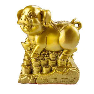 Chinese Traditional Brass Lucky Pig Decoration Golden Accent Pieces Home Decor Copper Golden Pig Ornaments Metal Crafts