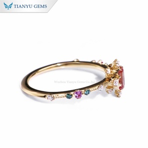 Tianyu Gems 14K oro amarillo 3*5mm laboratorio Rosa zafiro corte radiante y moissanita diamante mujeres anillos - Product Image 4