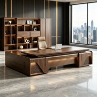 LBZ-314X Bureau de direction de luxe italien de style chinois moderne en noyer massif avec armoire de rangement haut de gamme