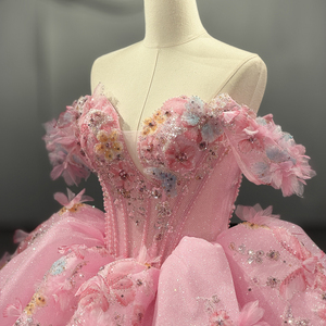 Robe de soirée Dy1543 rose avec appliques de cristaux et de sequins, robe de bal longue avec fleurs 3D pour - Product Image 4
