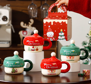 2026 New Christmas <b>Ceramic</b> <b>Mug</b>, Cute Creative Santa Design Coffee Cup with Lid, Wholesale for Holiday - Product Image 1