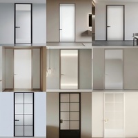 Portes doubles en bois massif de style postmoderne avec cadre en aluminium finition noire, verre bien scellé, portes intérieures de salle de bain