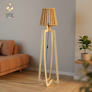 Lampada da terra in legno naturale made in italy con sistema ad incastro per soggiorno. Betulla 12mm design di WLLALLA - Product Image 3