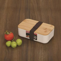 BPA-vrije PP Bento Box met bamboe deksel, lekvrij, bewaarbak voor vershoudend bewaren, geschikt voor magnetron en vaatwasser, draagbaar voor lunch