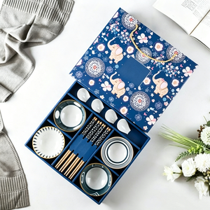 Juego de Vajilla de Porcelana de 14 Piezas, 4 Tazones, 2 Platos, 4 Cucharas, 4 Palillos, Estilo Japonés, en Caja de Regalo Exquisita - Product Image 3