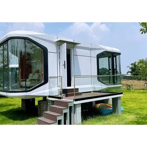 Papan kulit aluminium kabin Modular Modern mewah kapsul ruang angkasa pabrikan besar rumah tamu
