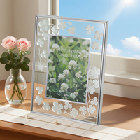Cadre photo élégant en verre miroir 3x5 pouces, cadre photo biseauté argenté, décor floral givré trèfle, cadeaux pour la Saint-Patrick