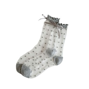 Bas d'été à pois de style coréen pour femmes, transparents, ultra fins, avec nœud, longueur cheville, en coton, absorbant la sueur, résistants aux odeurs - Product Image 4