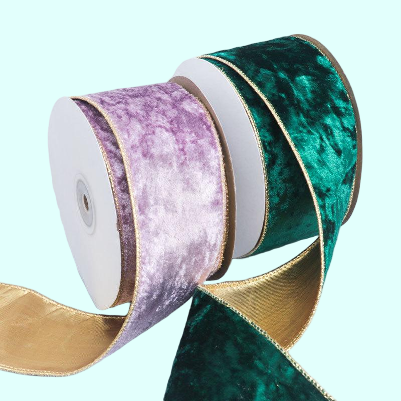 New Arrival Double Velvet Wired Edge Ribbon Purple Black Polyester for Christmas Gift Package & Party Decoration