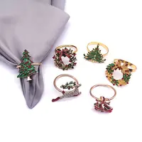 Soporte para servilletas de Navidad, anillo de Papá Noel, campana, Reno, diseño de árbol de Navidad, decoración de fiesta de navidad