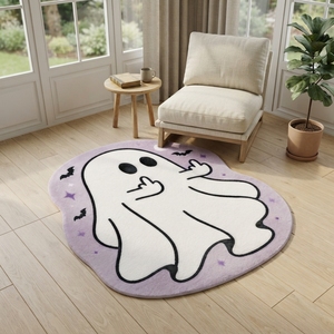 Tappeto Moderno a Forma di Pipistrello Fantasma con Luna Viola in Finto Velluto, Stampa Animale, Realizzato a Macchina, per Camera da Letto - Edizione Halloween - Product Image 5
