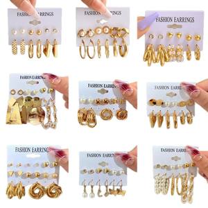 Juego de Aretes de Moda, Chapados en Oro, Aleación, Imitación de Perla, Geométricos, Tipo Aro, Joyería para Mujer, Estilo Vintage - Product Image 2