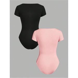 Body de Mujer FOXA con Cuello Cuadrado, Manga Corta, Moldeador, Leotardo Elástico de Punto, Tops de Verano, Camisetas Básicas - Product Image 2