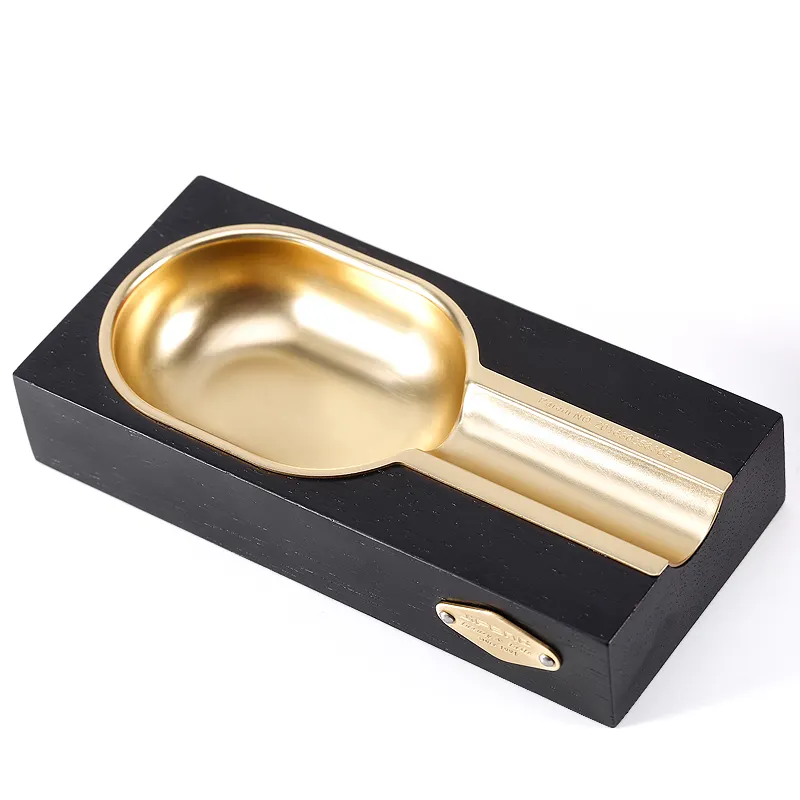 JF-072 di rame metallo e legno di merbau piccolo personalizzato oro nero cigar ashtray per personal singolo slot