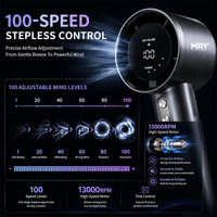 Ventilador de Mano de Alta Velocidad MRY, Ventilador de Escritorio Portátil, 100 Velocidades, Pantalla Digital, Recargable Tipo-C, Ventilador Turbo de Aluminio