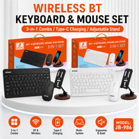 Ensemble clavier et souris sans fil 3-en-1 avec support réglable pour téléphone et tablette, rechargeable, combo de bureau ultra-plat