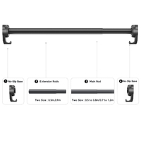 Tringle à rideau portable ARODDY Factory 25 mm avec verrouillage interne, sans perçage, en acier au carbone antirouille, 62,99-98,43 pouces, avec crochets
