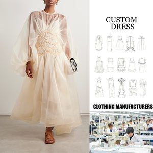 <span class=keywords><strong>Abito</strong></span> da festa elegante in <span class=keywords><strong>Organza</strong></span> di seta a manica lunga di alta qualità per le donne traspirante comodo per il servizio OEM estivo - Product Image 1