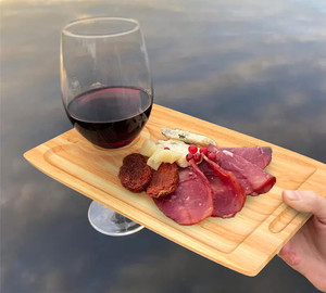 Portable En Plein Air Pique-Nique <span class=keywords><strong>Rectangulaire</strong></span> Bambou Alimentaire Plateau Cocktail Vin Apéritif Assiettes Avec Porte-<span class=keywords><strong>Verre</strong></span> - Product Image 2