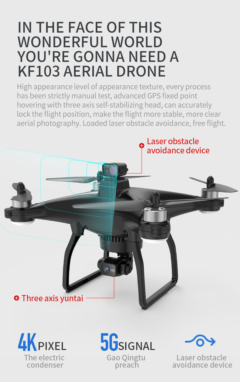 KFPLAN KF103 Drone, advanced GPS fixed point hovering with three axis self-stabilizing head, can accurately