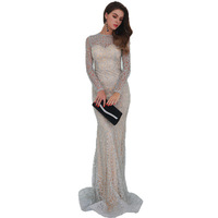 Robe de soirée longue de style bal pour femmes grandes tailles, à manches longues, col rond, paillettes, rouge, pour tapis rouge