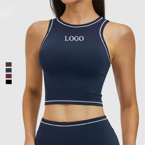 Custom Contrast Color Tight Sports <b>Crop</b> Tank <b>Tops</b> Build in Bra Moisture-Wicking Yoga Tank <b>Tops</b> - Product Image 1