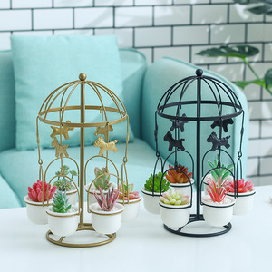 Creative Wrought Iron Ceramic Succulent Planter High Quality Home Decoration Garden Outdoor Party Desktop Use <b>Carousel</b> Design - Product Image 1