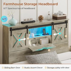 Vente en gros d'usine <span class=keywords><strong>Lit</strong></span> à structure métallique avec tête de <span class=keywords><strong>lit</strong></span> avec rangement caché avec tiroirs <span class=keywords><strong>sans</strong></span> boîte Spring Wash Chêne Gris - Product Image 6