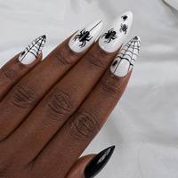 Uñas Postizas al por Mayor para el Día de Halloween, Diseño Largo de Fantasma y Araña BOO, Patrones Mixtos, Logotipo Personalizado, Uñas Artificiales Reutilizables