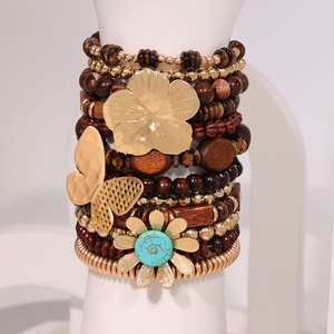 Papillon fleur fait à la main perlé <span class=keywords><strong>bois</strong></span> Bracelet Vintage Bracelet ensemble pour femmes bijoux cadeau - Product Image 3