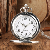 Montre de poche en argent antique avec chaîne, montre à quartz pour homme, souvenir, cadeau, pendentif steampunk