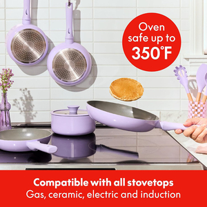 High Quality Modern Ceramic Coated Non-Stick <b>Pots</b> Pans Soft Touch Handle 9-Piece Aluminum Induction Purple Cookware Set - Product Image 5