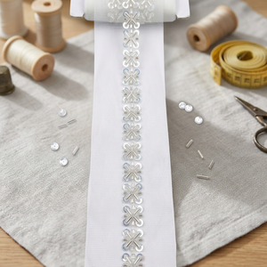 White Beaded Burkha Lace Embroidered Decorative Trim for Abaya Hijab Garments Dress <b>Sewing</b> and Fashion Accessories - Product Image 2