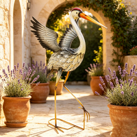 Statue de héron colorée en fer forgé résistante aux intempéries, faite à la main, pour aménagement paysager de jardin