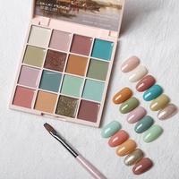 Palette de Gel Solide pour Nail Art 16 Couleurs UV/LED, Vernis Laque Professionnel, Kit d'Outils de Décoration pour Salon, 1 Autocollant à Tremper pour Ongles