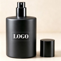 Flacon de parfum en verre vide recyclable de 50 ml, cylindre noir mat personnalisé avec pulvérisateur à pompe et bouchon atomiseur