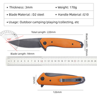 Couteaux de randonnée et de chasse en plein air Orange G10 Blade Blade D2