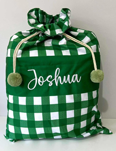 Personalised Santa Sacks Embroidered Classic Canvas Drawstring Gingham <b>Christmas</b> <b>Gift</b> <b>Bag</b> With Pompom - Product Image 4
