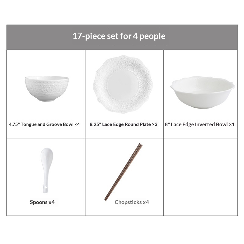 white 17 pieces 4 people