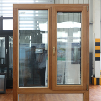 Venta al por mayor de estilo americano de doble acristalamiento de aluminio revestido de madera ventana abatible con precio de fábrica