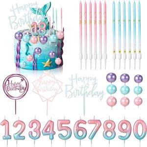 34 Pcs Gradient Birthday Candles Kits-Mix deux couleurs Long Thin et Numeral Birthday Cake Candle with Ball Birthday Cake Topper - Product Image 3