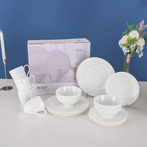PITO HoReCa restaurante Hotel cerámica blanca 16 unids/set juego de vajilla de cerámica blanca hogar cocina plato