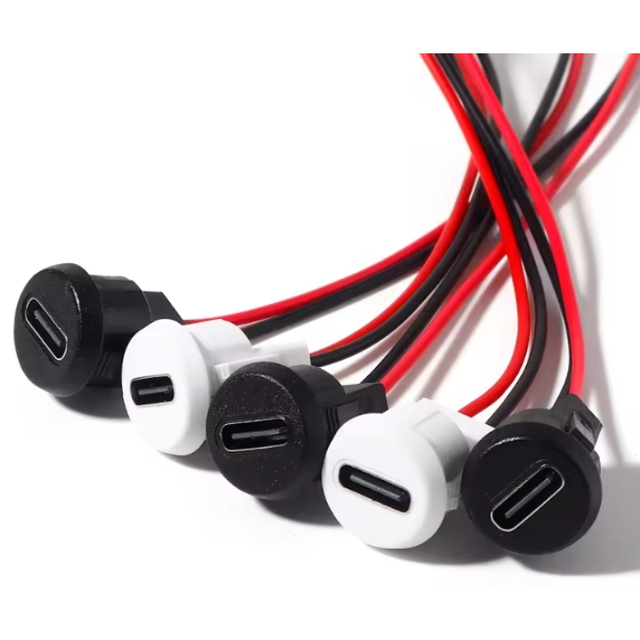 Type-C Female 2 Pin USB Type C Connector Female Socket Waterproof Jack Fast Charging Port 3A USB-C Charger Plug Socket