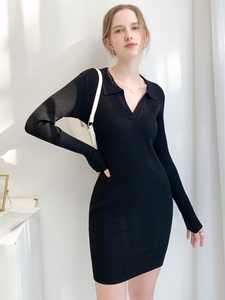 Abito da <span class=keywords><strong>donna</strong></span> elegante casual con scollo a V e maniche lunghe, <span class=keywords><strong>in</strong></span> <span class=keywords><strong>maglia</strong></span> a costine, vestito aderente, maglieria all'ingrosso - Product Image 4