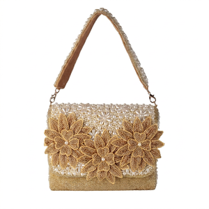 Luxury Pearl Beaded Casual Bridal <b>Clutch</b> Floral Pattern Waterproof Lightweight Design-Fashion Evening <b>Wedding</b> Handbag 1L - Product Image 1