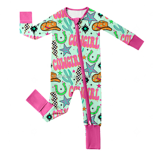 Disesuaikan kotak-kotak cetak bunga bambu bayi perempuan Romper Zippy tidur piyama anak-anak konversi Footie Romper - Product Image 2