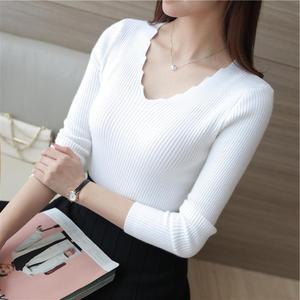 Maglione all'ingrosso da donna primavera nuova versione coreana Slim Fit a maniche lunghe maglione stretto con scollo a V maglione in maglia sottile RS132 - Product Image 4