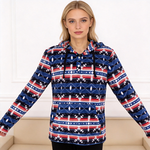 Sweat à <span class=keywords><strong>capuche</strong></span> <span class=keywords><strong>polaire</strong></span> surdimensionné pour <span class=keywords><strong>femme</strong></span>, imprimé géométrique, 260 GSM, motif rétro intégral, pull confortable pour l'hiver, streetwear, haut à <span class=keywords><strong>capuche</strong></span> - Product Image 1