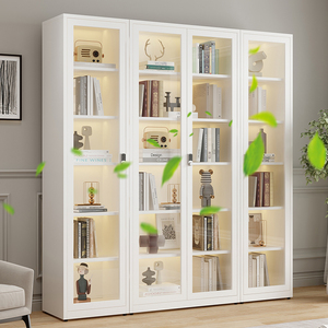 Puerta de vidrio transparente Estantería abierta de acero de seis pisos con cerradura Blanco/Negro/Azul Capacidad extra grande para el hogar - Product Image 3